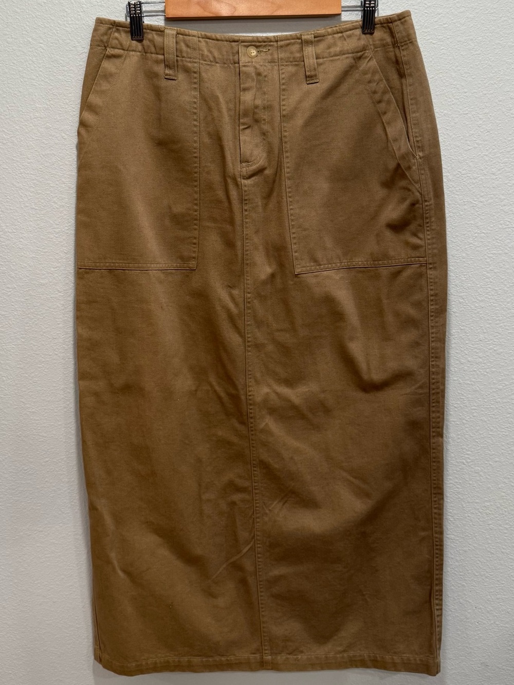 British Khaki Brown Maxi Skirt with Front Patch Pocketse